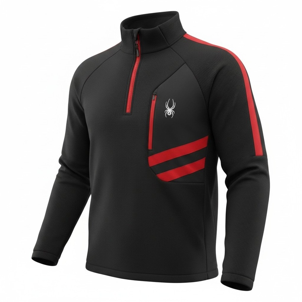 NWOT Spyder Bandit 1/2 Zip Fleece Jacket Performance Pullover Black Red Medium